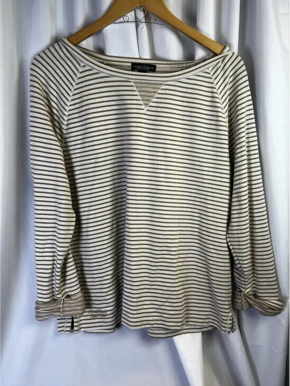 Lauren Ralph Lauren Womens Gold And Cream Stripe Long Sleeve Shirt Large EUC